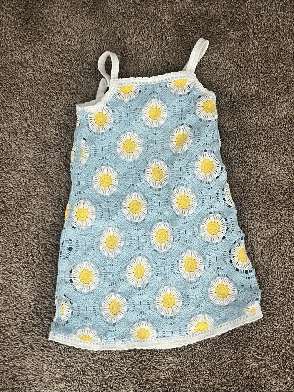 Haute Hippie Kids Daisy Crochet Tank Dress in Light Blue and White